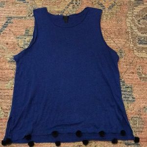 Pom-Pom Tasseled J Crew Tank. Royal Blue.